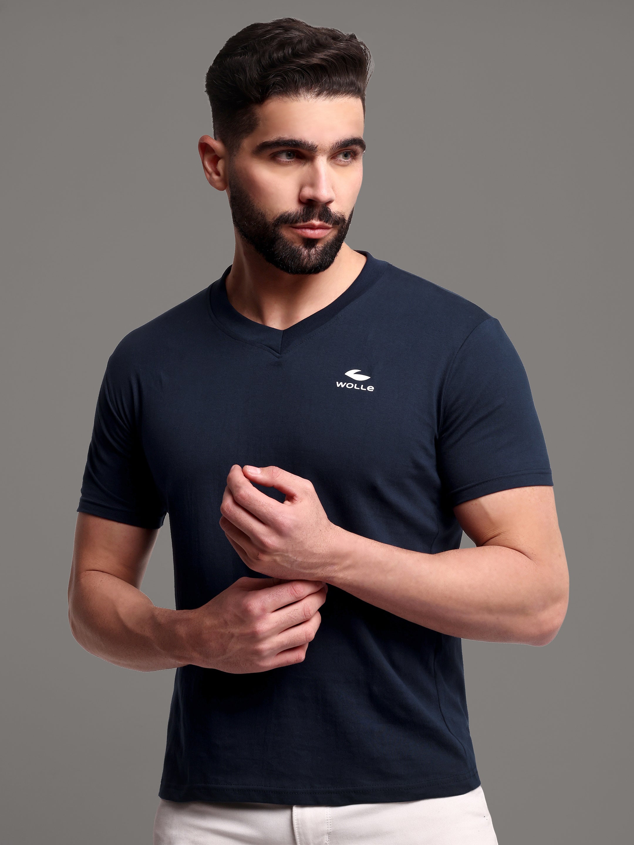 Pure Cotton solid V Neck T-Shirt for Men
